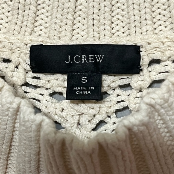 J Crew Crochet Open Knit Sweater Beige Round Neck Ribbed Trim Casual Small - Picture 8 of 8
